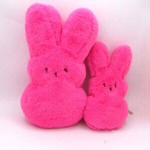 Pink Peeps Bunny Plush Set Large & Small Fuzzy Clay Beads Easter